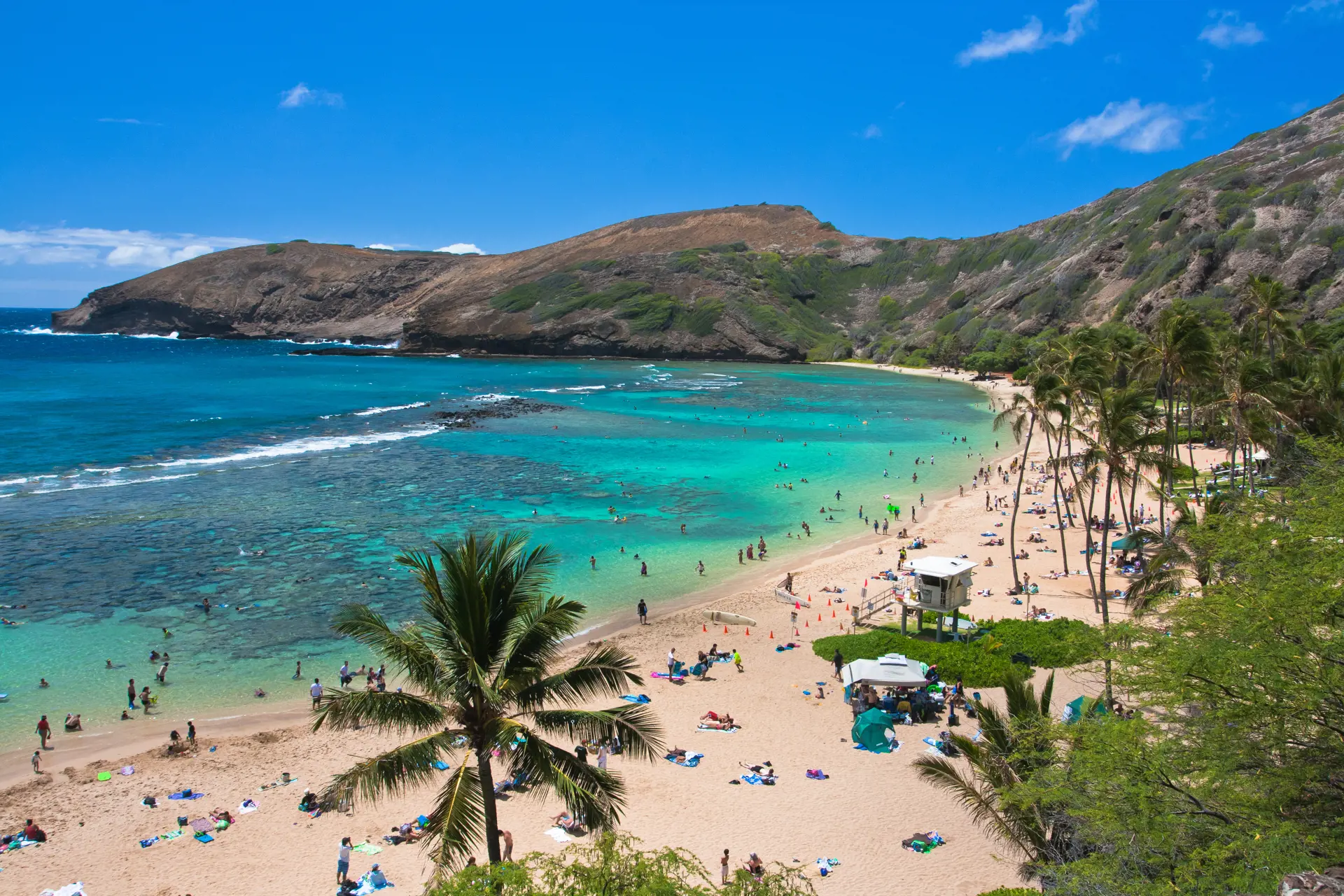 OAHU - Hanauma bay tæt ved Honolulu er et popurlært sted at tage til for at snorkle og slappe af, Check Point Travel