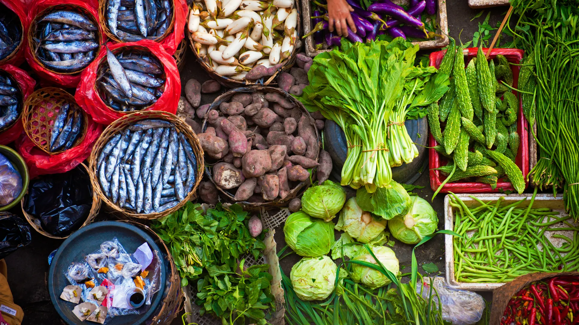 Colorful fish and vegetables can be purchased at the Ubud, Bali public market in the cultural heart of this fantastic Indonesian island..jpg