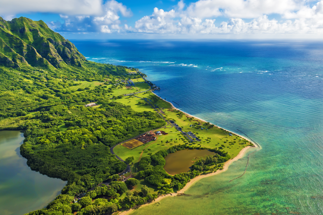 Aerial View Of Kualoa Point At Kaneohe Bay, Hawaii, Oahu, Hawaii, USA Billede