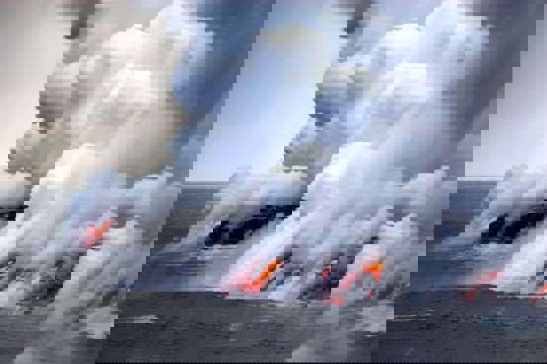Lava Erupting Into Pacific Ocean During Evening On Big Island 28652515