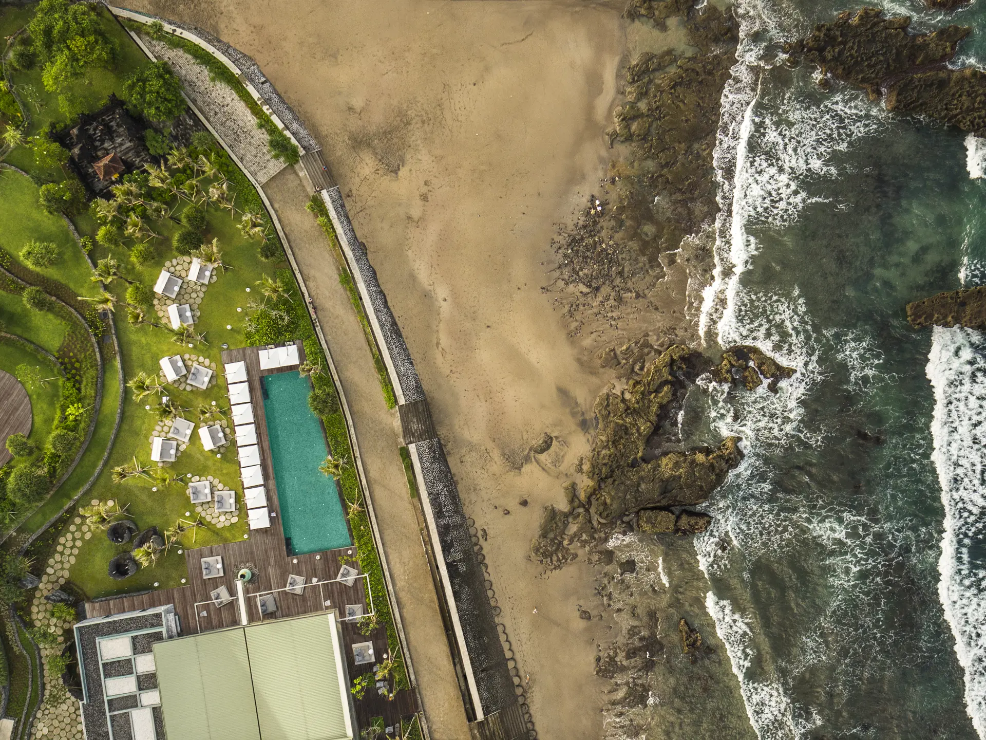 Aerial View Of The COMO Beach Club Pool And The Beach