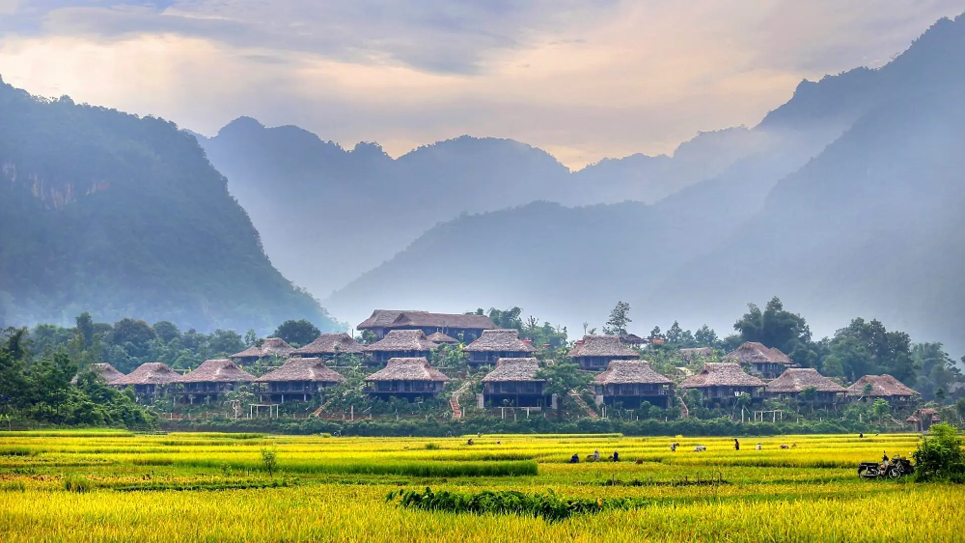 MAI CHAU - Her kan I opleve landlivet på nærmeste hold. Nætterne tilbringer i på Mai Chau Eco Lodge, som I kan se på billedet, Check Point Travel