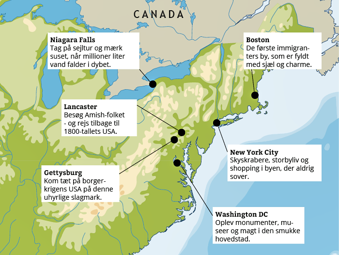Kort over det østlige USA