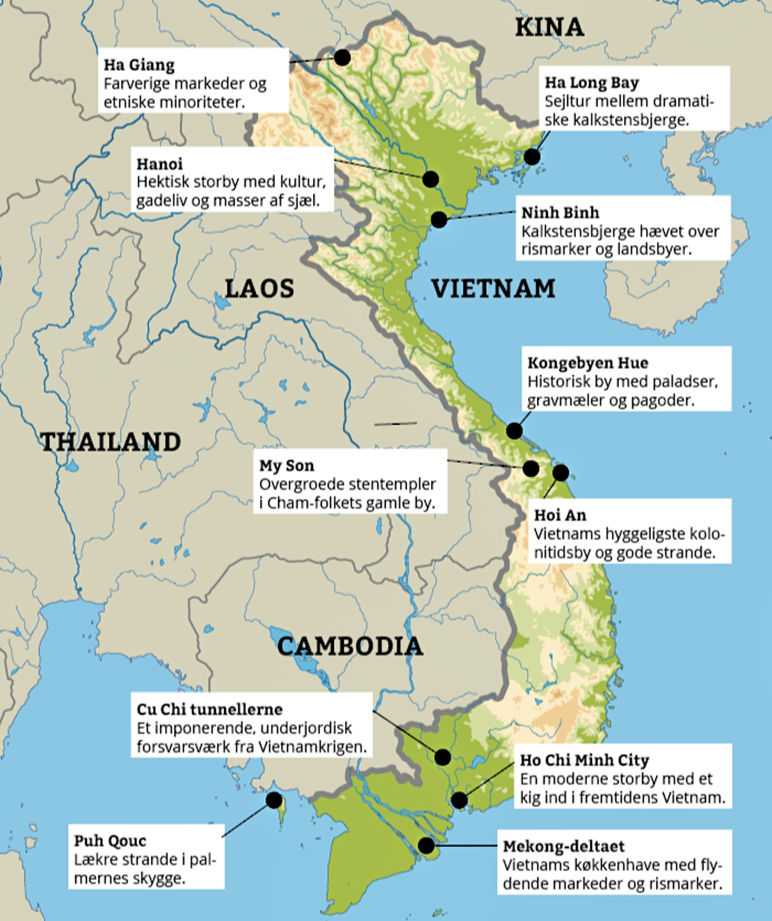Vietnam Kort Over Vietnam kort med seværdigheder   med topattraktioner og tips Vietnam Kort Over