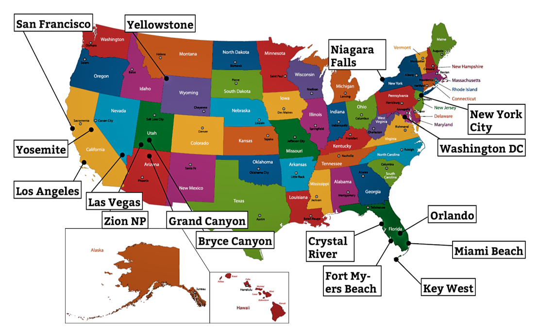 USA kort med og - Check Point Travel