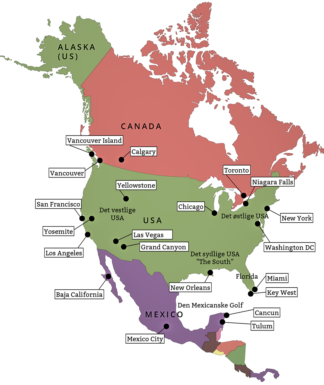 Nordamerika kort med rejsemål - Få Hurtigt Overblik