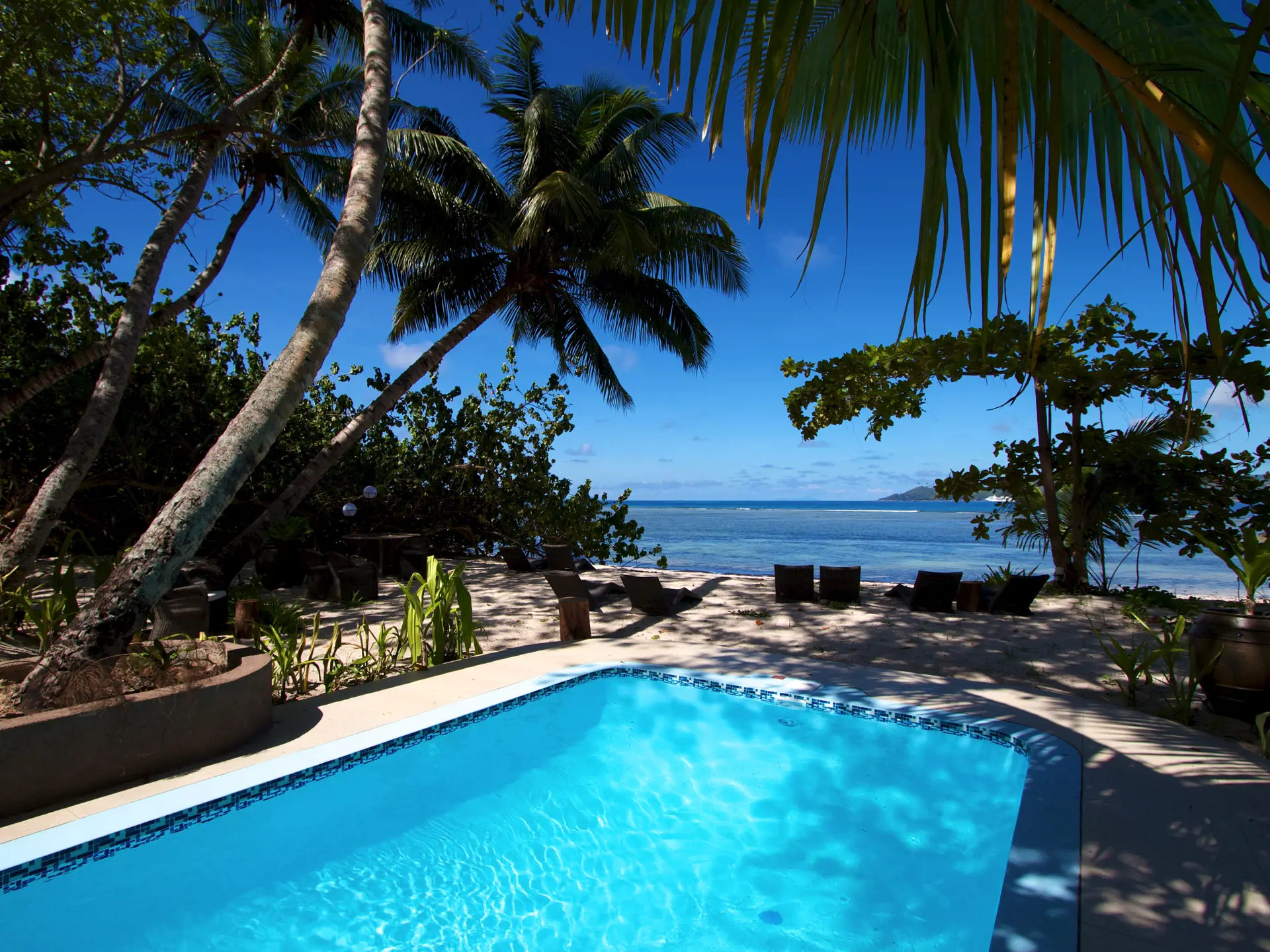 POOL ELLER STRAND - Nyd poolen i den tropiske have eller gør jer det behageligt i liggestolene på stranden.