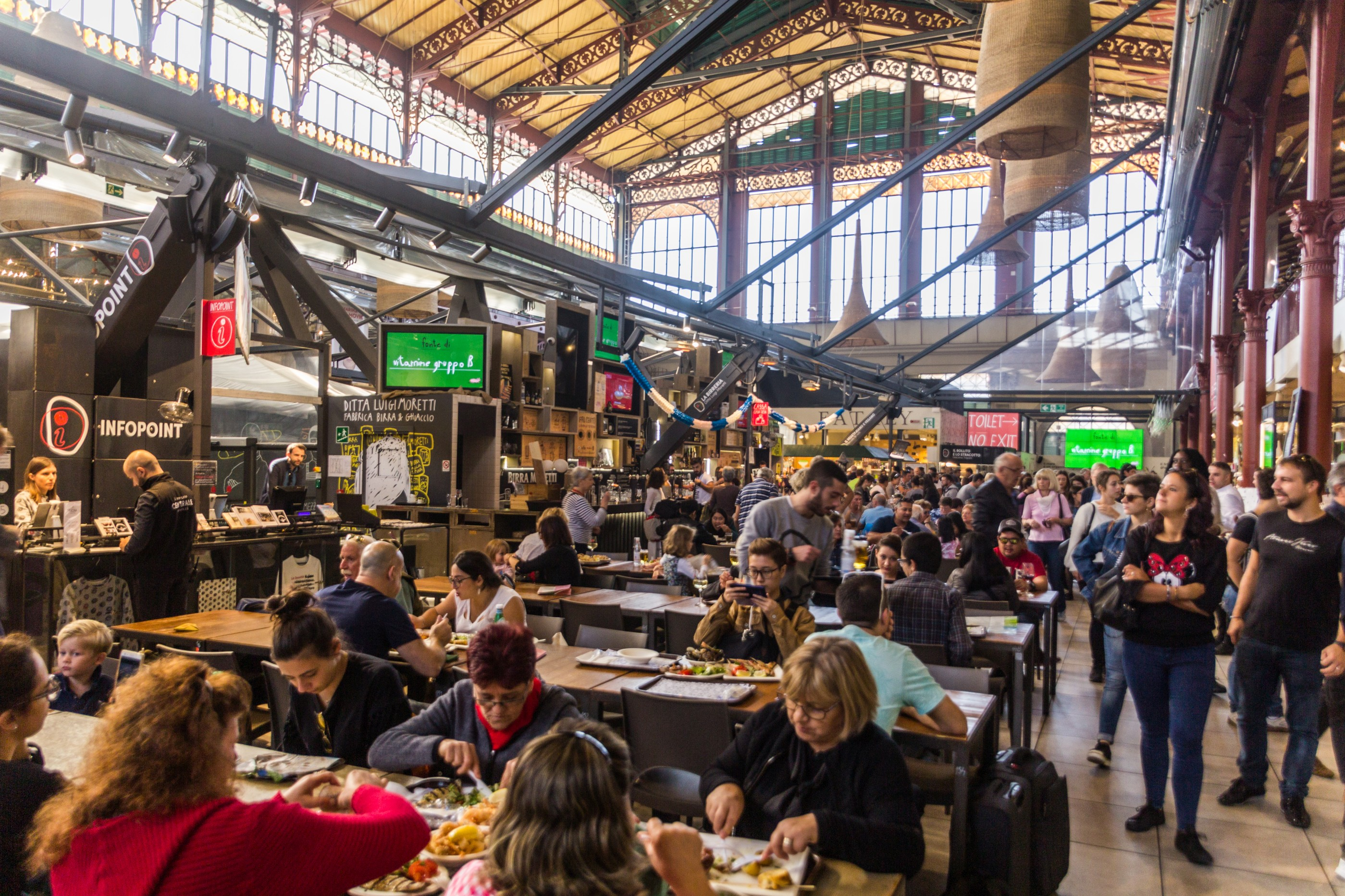 Shutterstock 1720522081 FLORENCE, ITALY OCTOBER 21, 2018 People Eat The The Food Court In Mercato Centrale In Florence, Italy