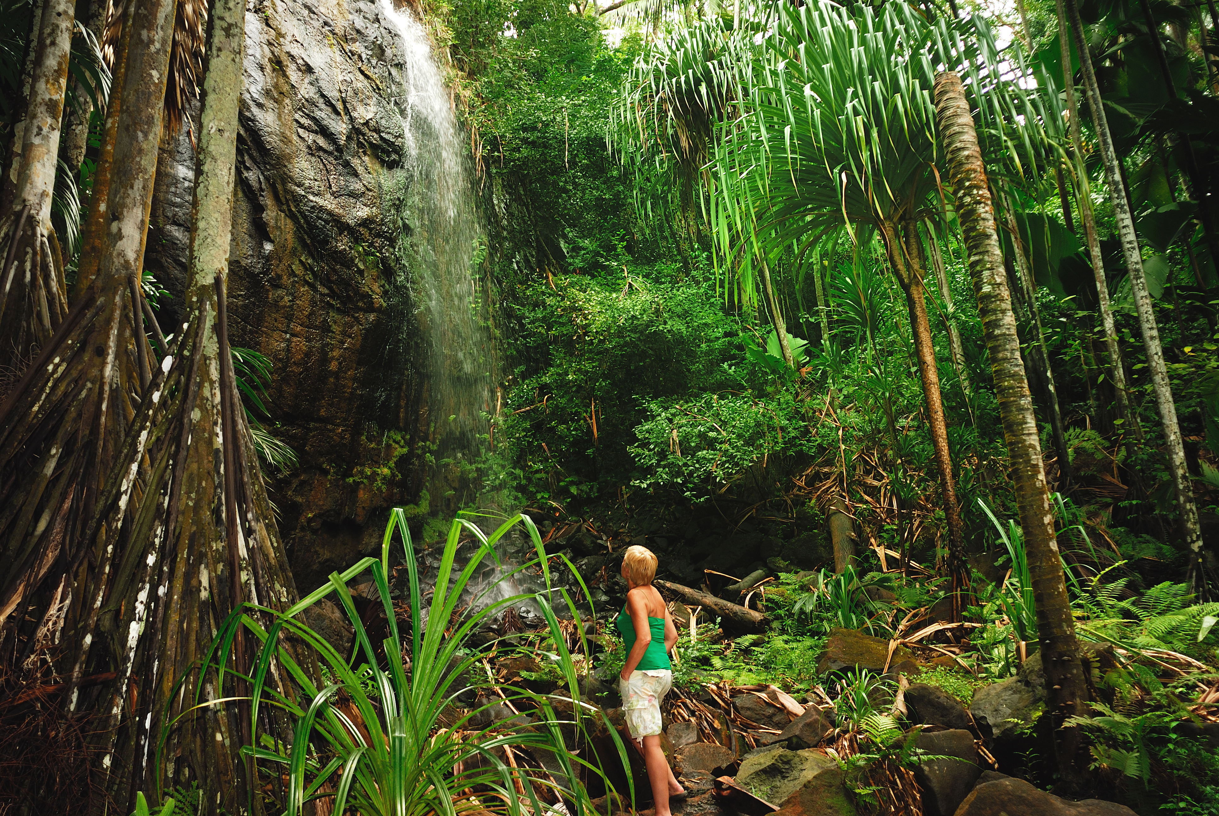 325 IMG28 Woman & Waterfall Valle De Mai 3872X2592