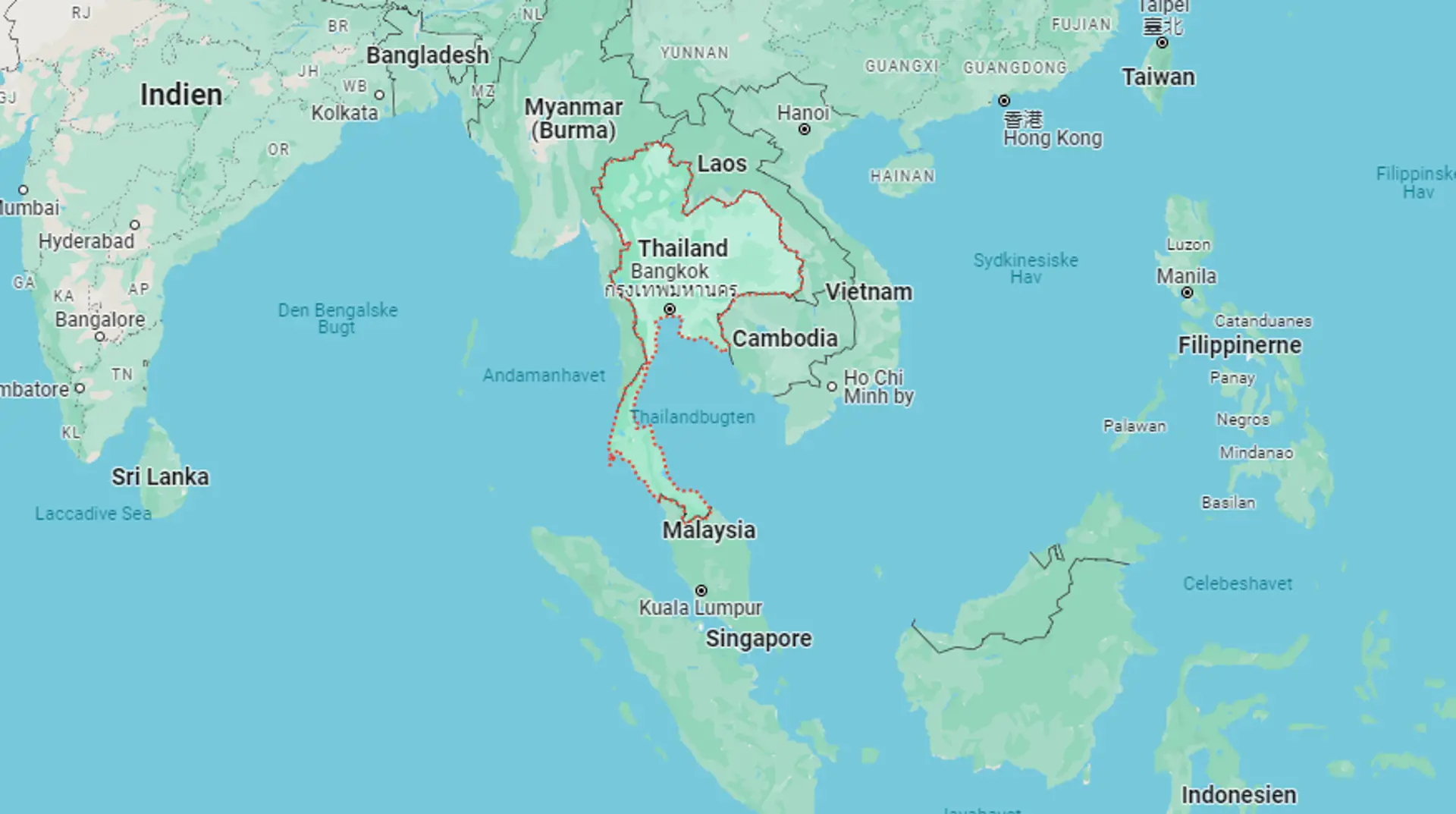 Thailand kort - Hvor ligger Thailand?