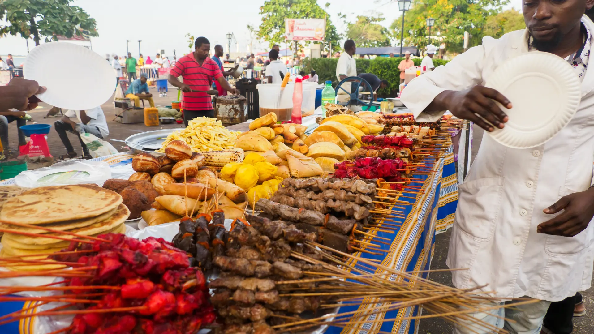 Shutterstock 2059539791 Stone Town, Zanzibar, Tanzania January, 2021 Night Forodhani Market With Plenty Of Local Food. Africa