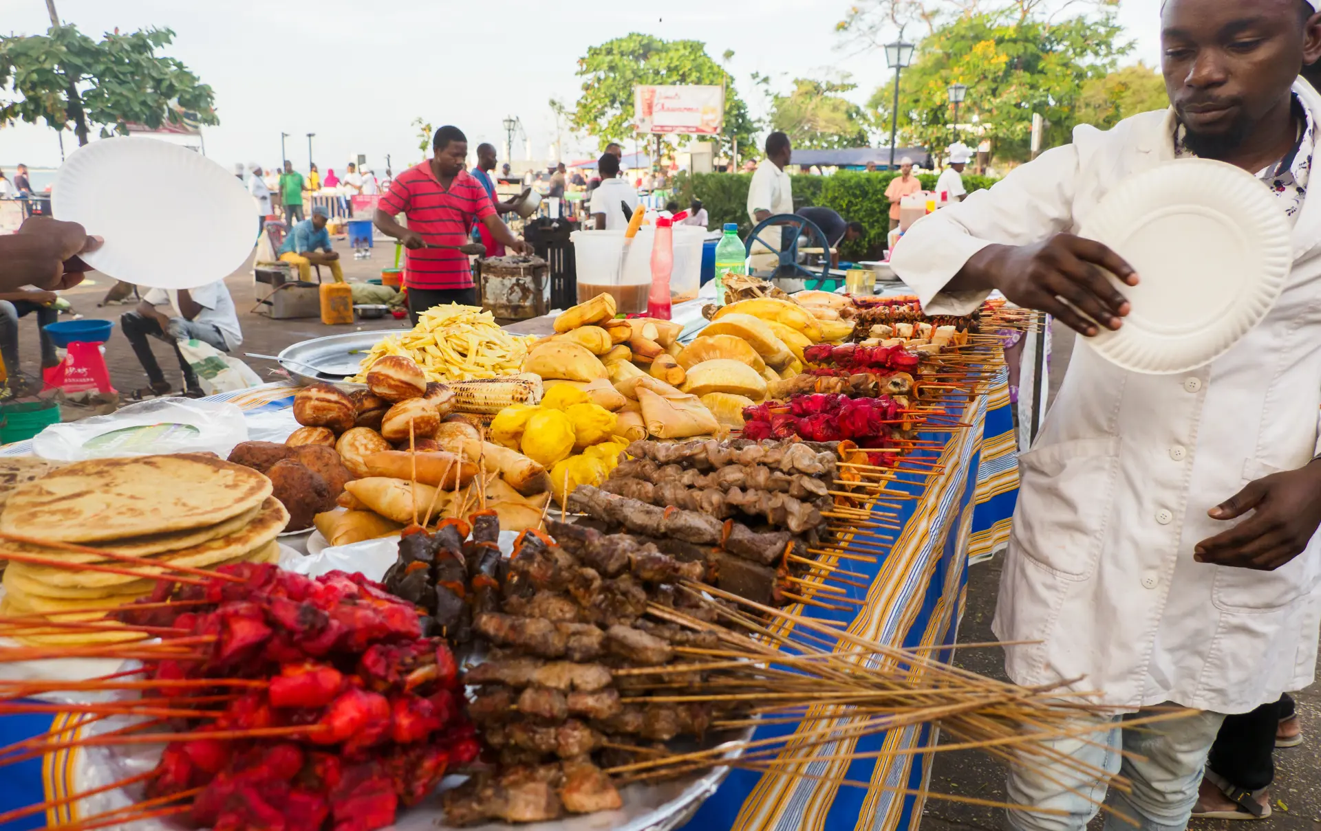 Shutterstock 2059539791 Stone Town, Zanzibar, Tanzania January, 2021 Night Forodhani Market With Plenty Of Local Food. Africa