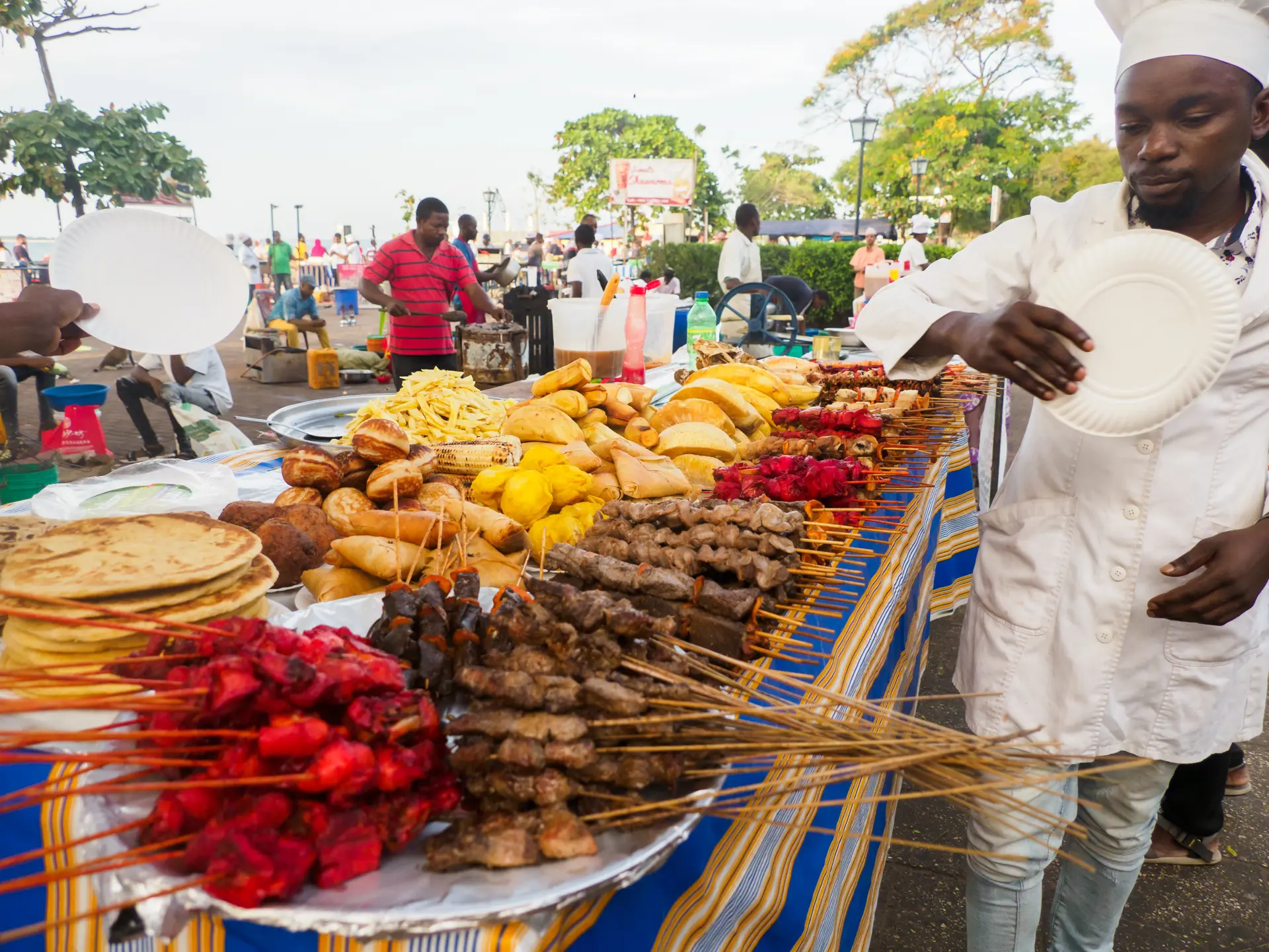 Shutterstock 2059539791 Stone Town, Zanzibar, Tanzania January, 2021 Night Forodhani Market With Plenty Of Local Food. Africa