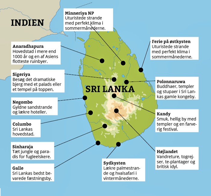 Kort Over Sri Lanka Med Seværdigheder