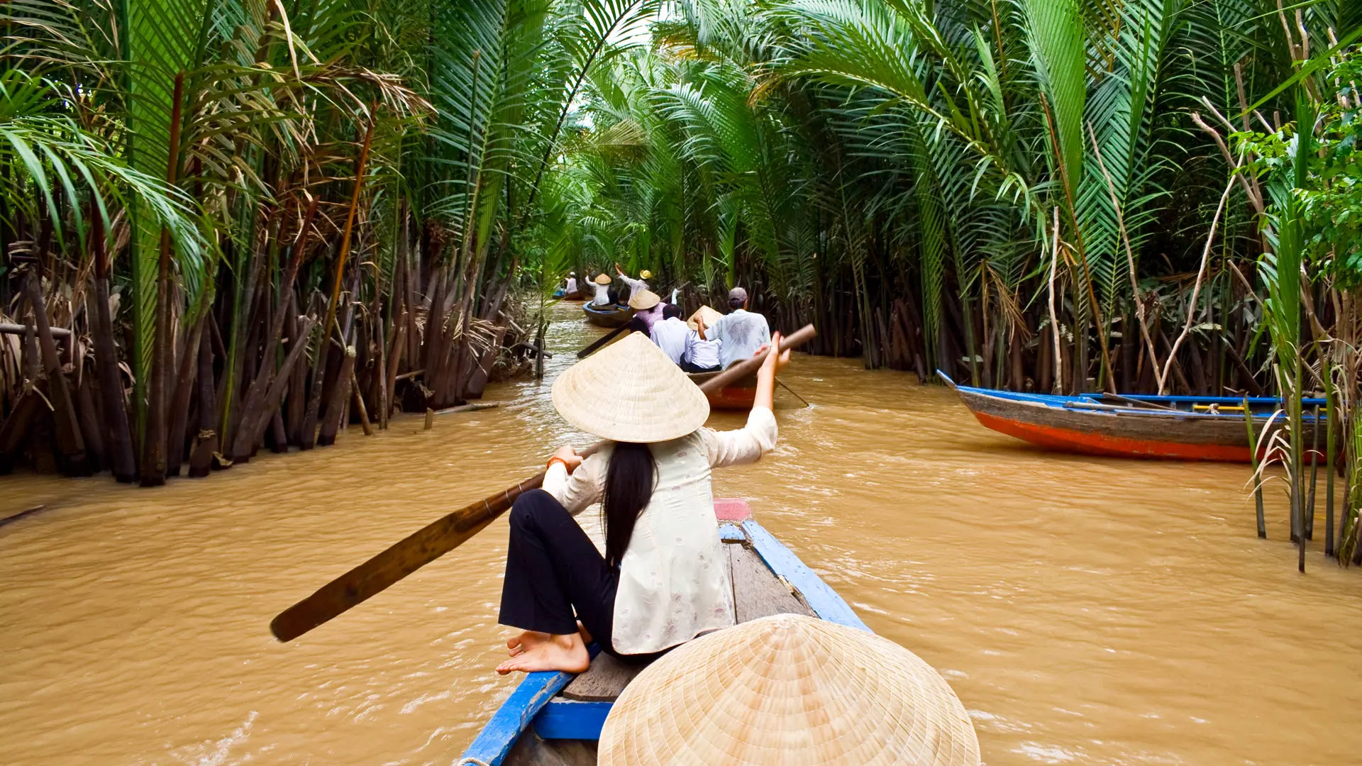Vietnam Vietnamese Woman Rowing A Boat In Mekong River 36490156