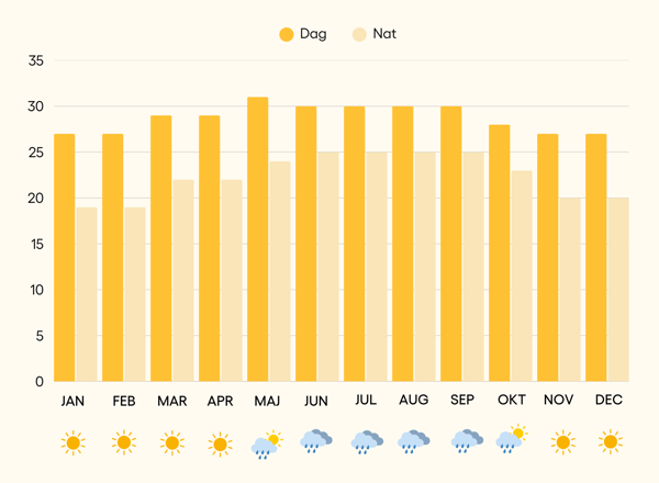 Temperaturer året rundt i Playa del Carmen