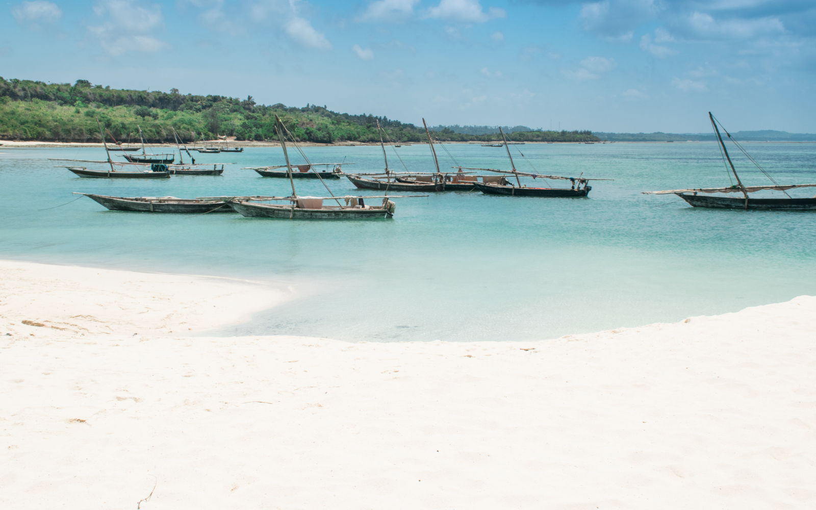 African Long Boats And Tropical Beach, Nungwi, Zanzibar