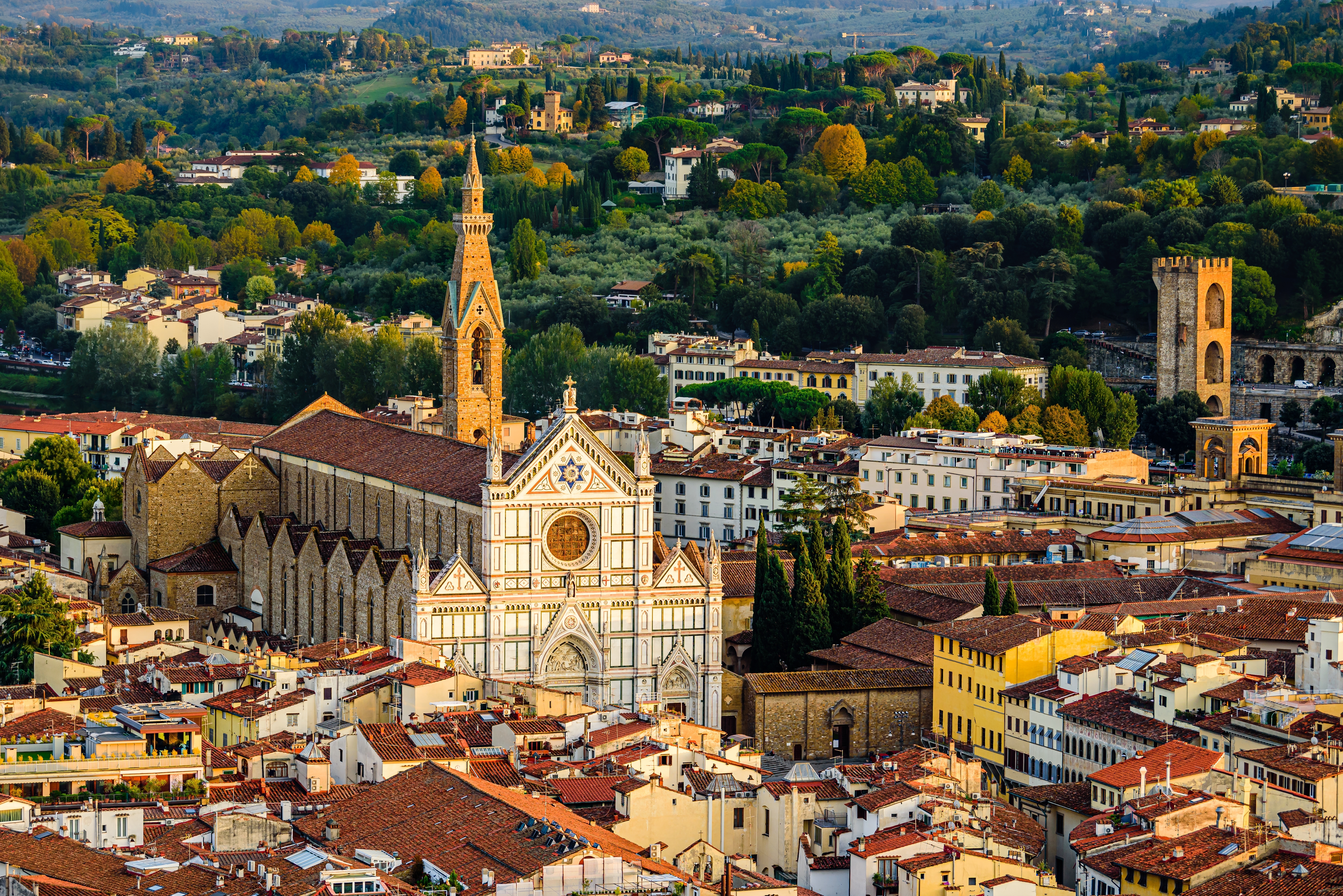 Shutterstock 2205852569 Aerial View At The Basilica Di Santa Croce In Sunset Light.